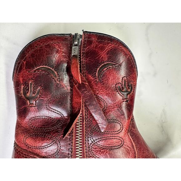 Dingo Adobe Rose Distressed Red Leather Short Western Cowboy Boots, Size 7 - Picture 2 of 14